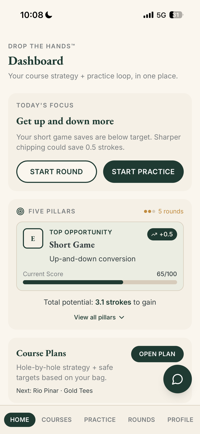 Drop The Hands app showing club recommendation