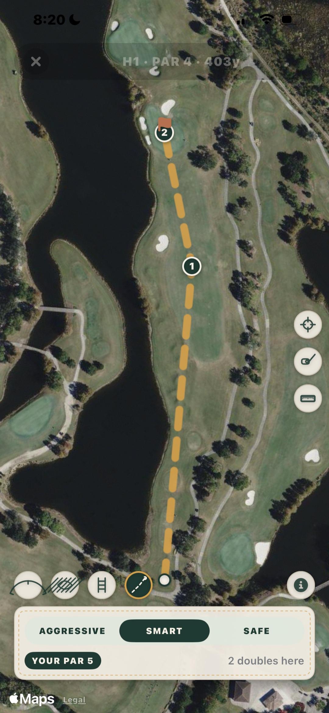 Walk the Hole view with aggressive, smart, and safe routes for the opening hole