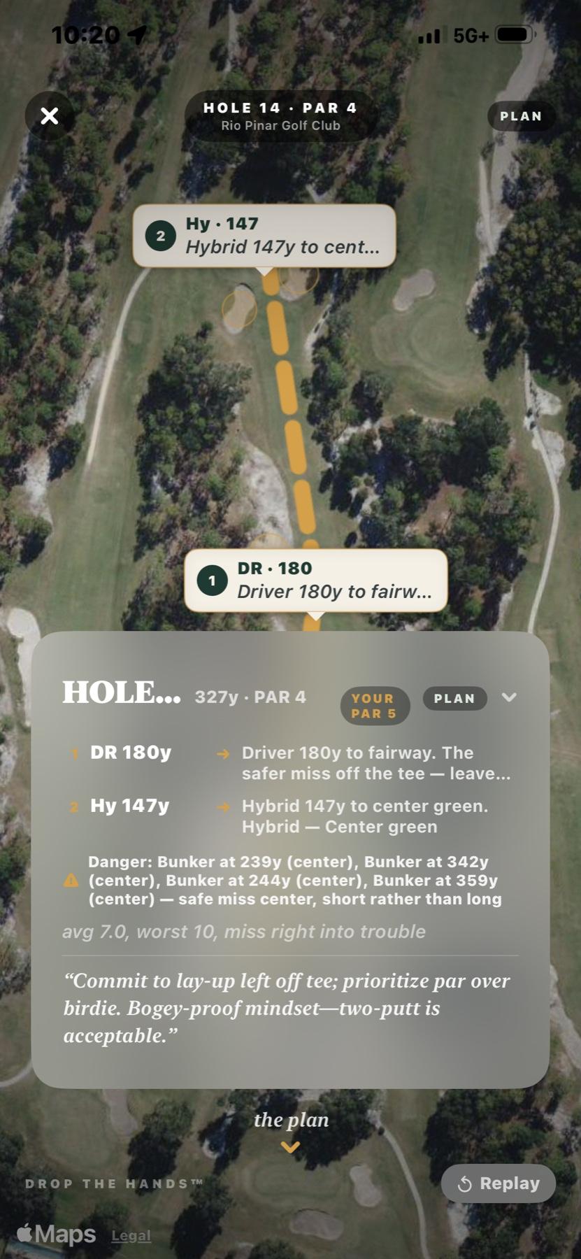 Drop The Hands plan for Rio Pinar hole 14 before the golfer plays the hole
