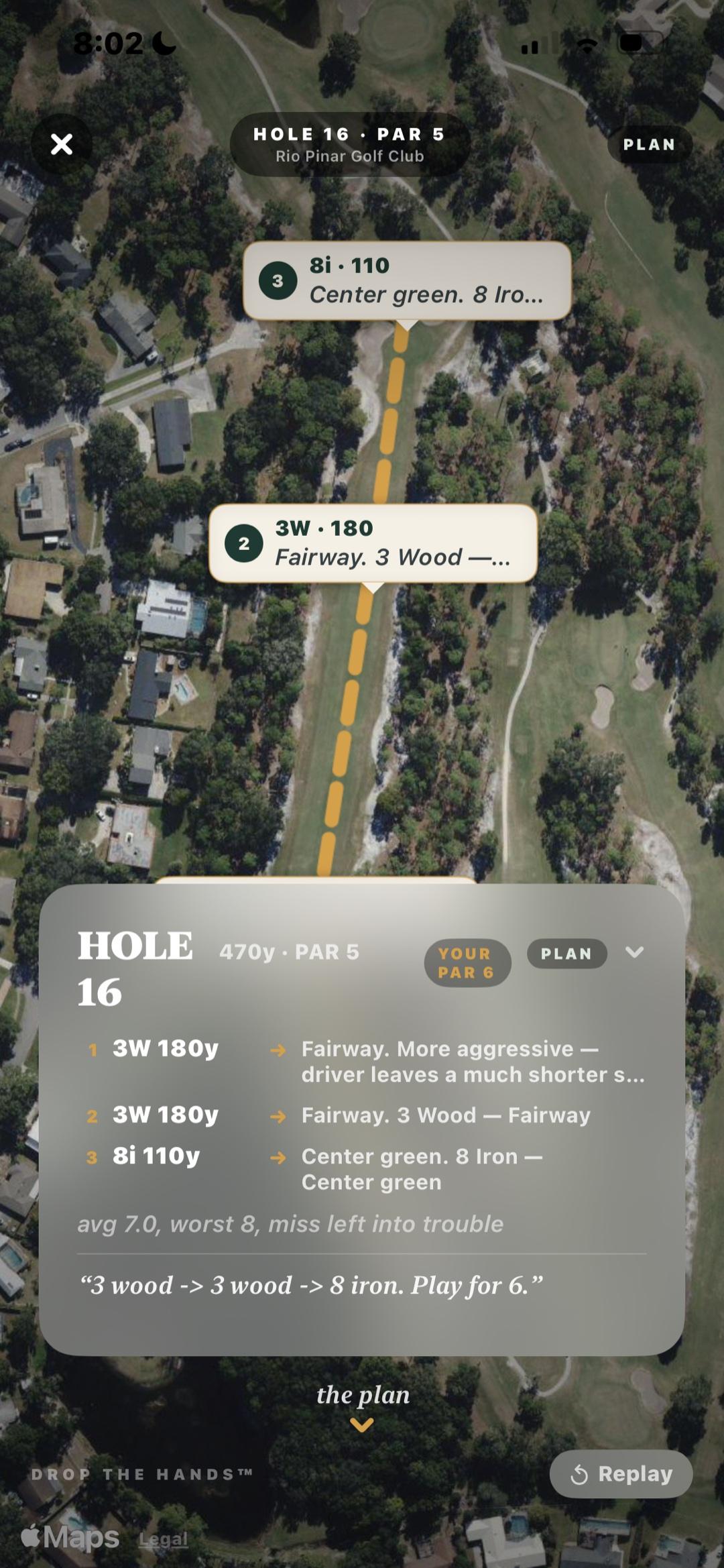 Drop The Hands hole plan for Rio Pinar hole 16 with the full plan sheet open